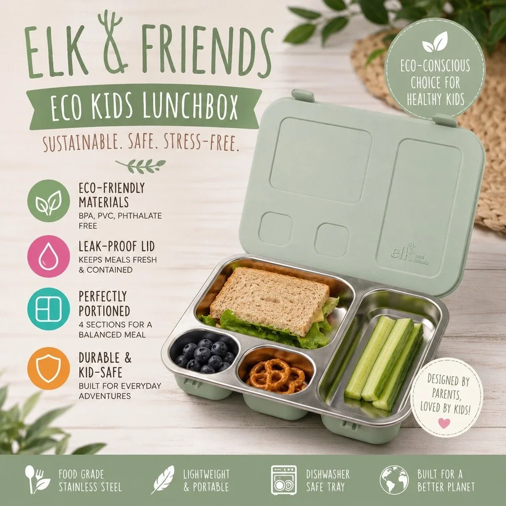 Elk and Friends Stainless Steel Sage Bento Lunchbox Kids Bariatric Eco Friendly